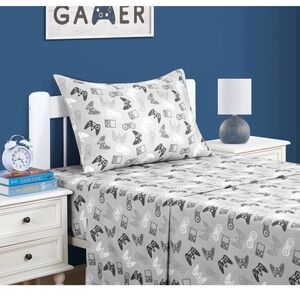 Your Zone Kids Microfiber Twin Sheet Set Gray Gamer 3 Piece
